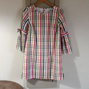 CROWN & IVY PLAID GINGHAM 3/4  RUFFLED BELL SLEEVE DRESS SZ M